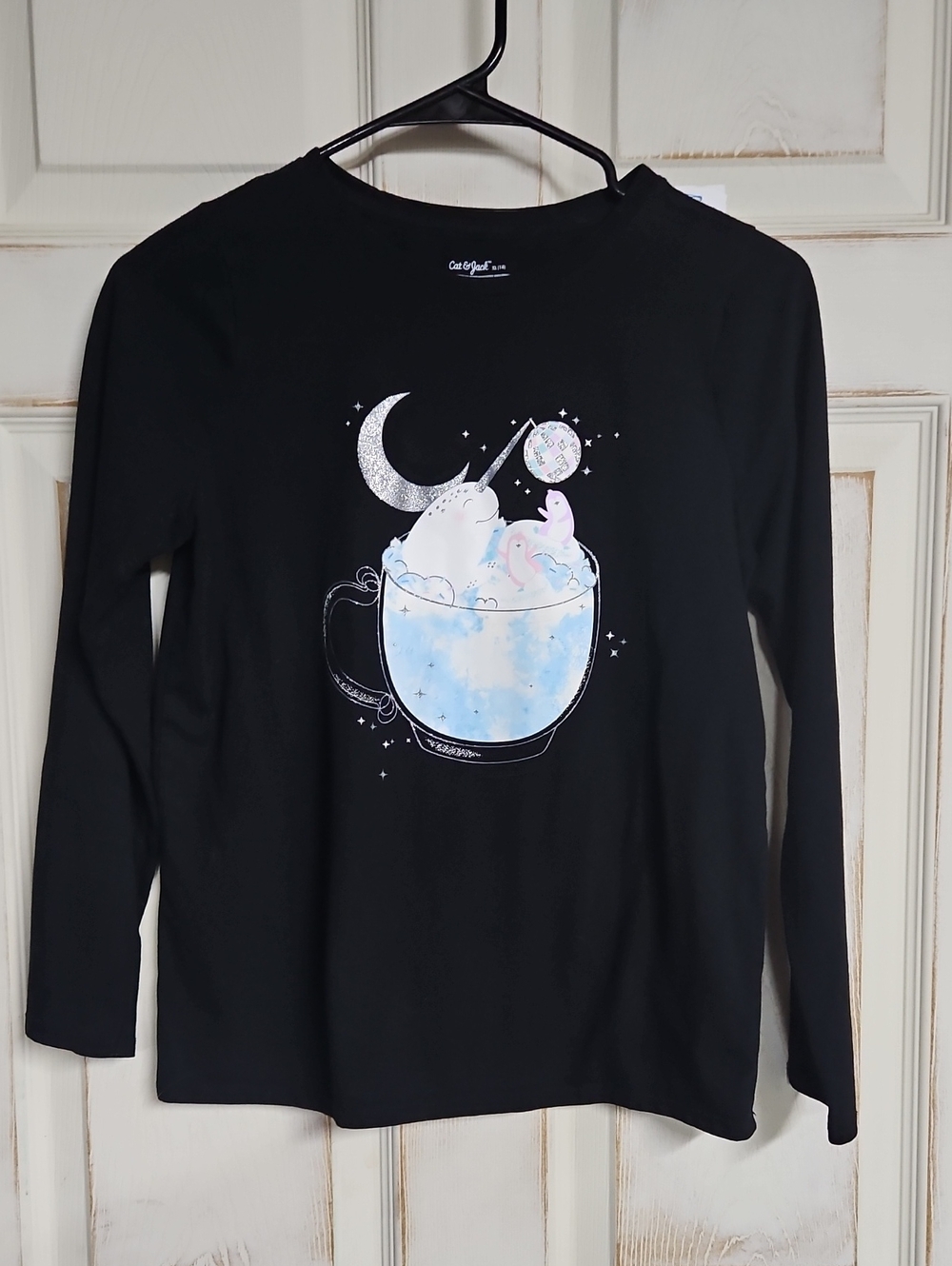Cat & Jack Black Long-Sleeve Narwhal-in-Cup Graphic Tee